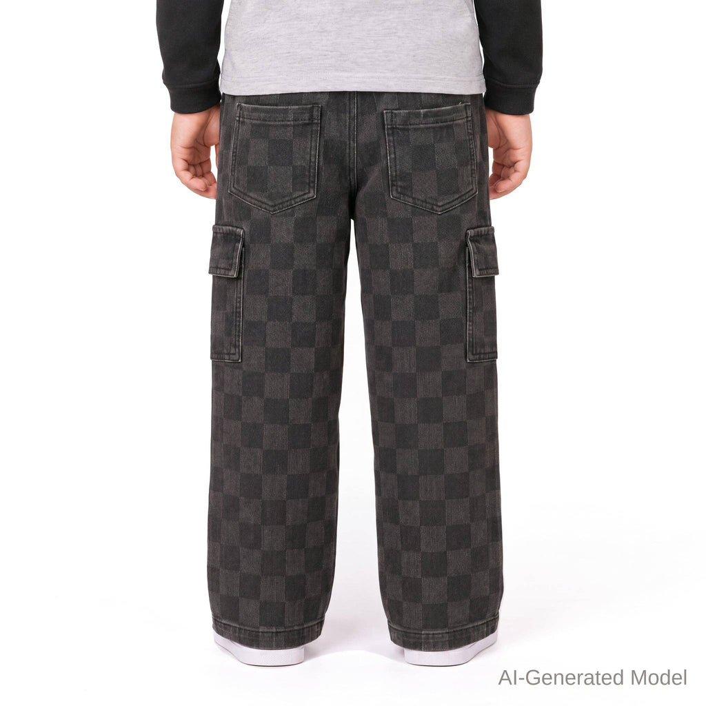 Checkered Denim Cargo Pants