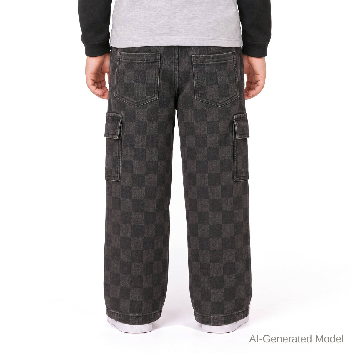 Checkered Denim Cargo Pants