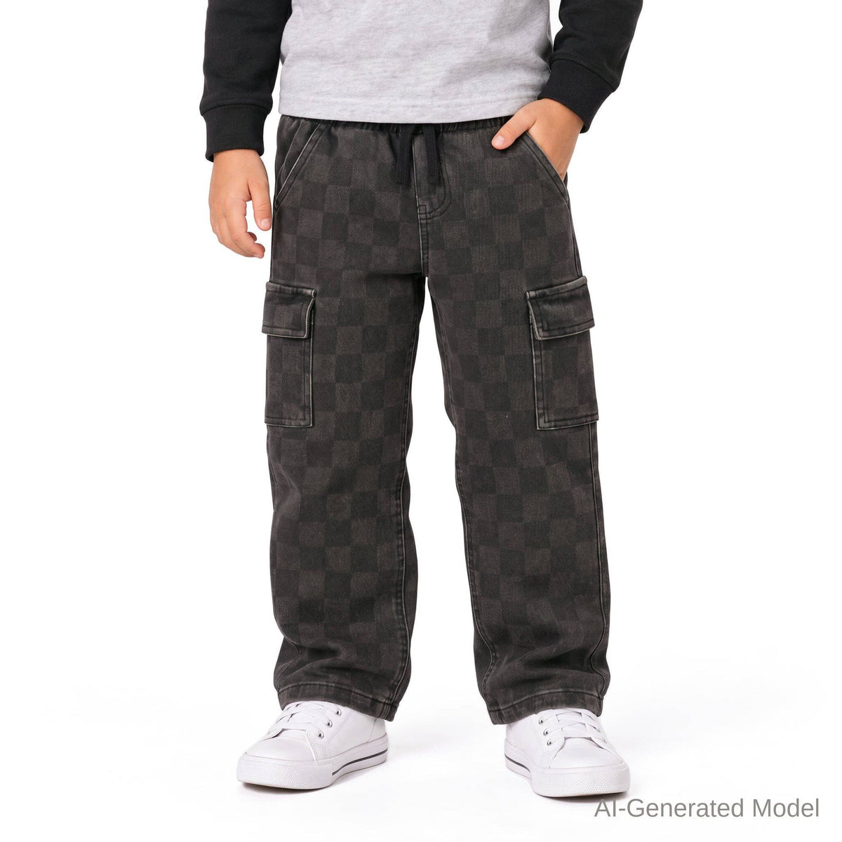 Checkered Denim Cargo Pants