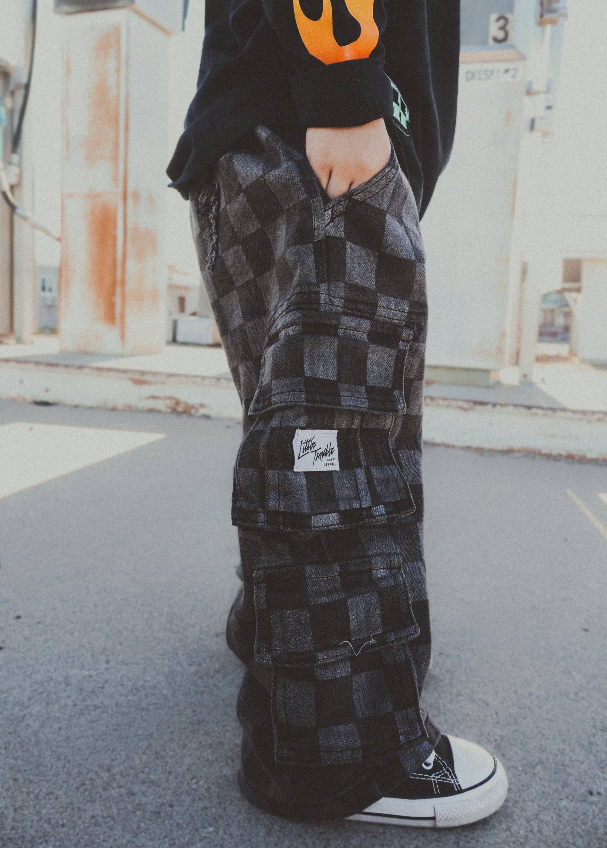 Checkered Baggy Black Jeans