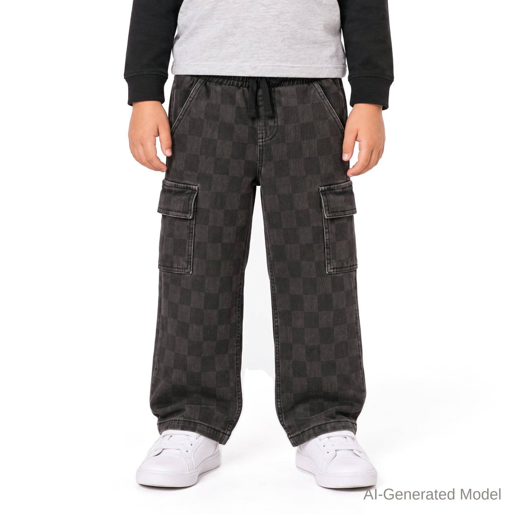 Checkered Denim Cargo Pants